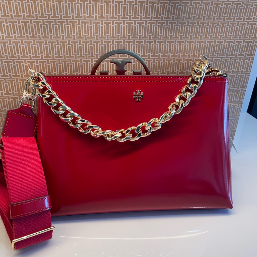 Tory Burch Red Gold Chain Shoulder Bag